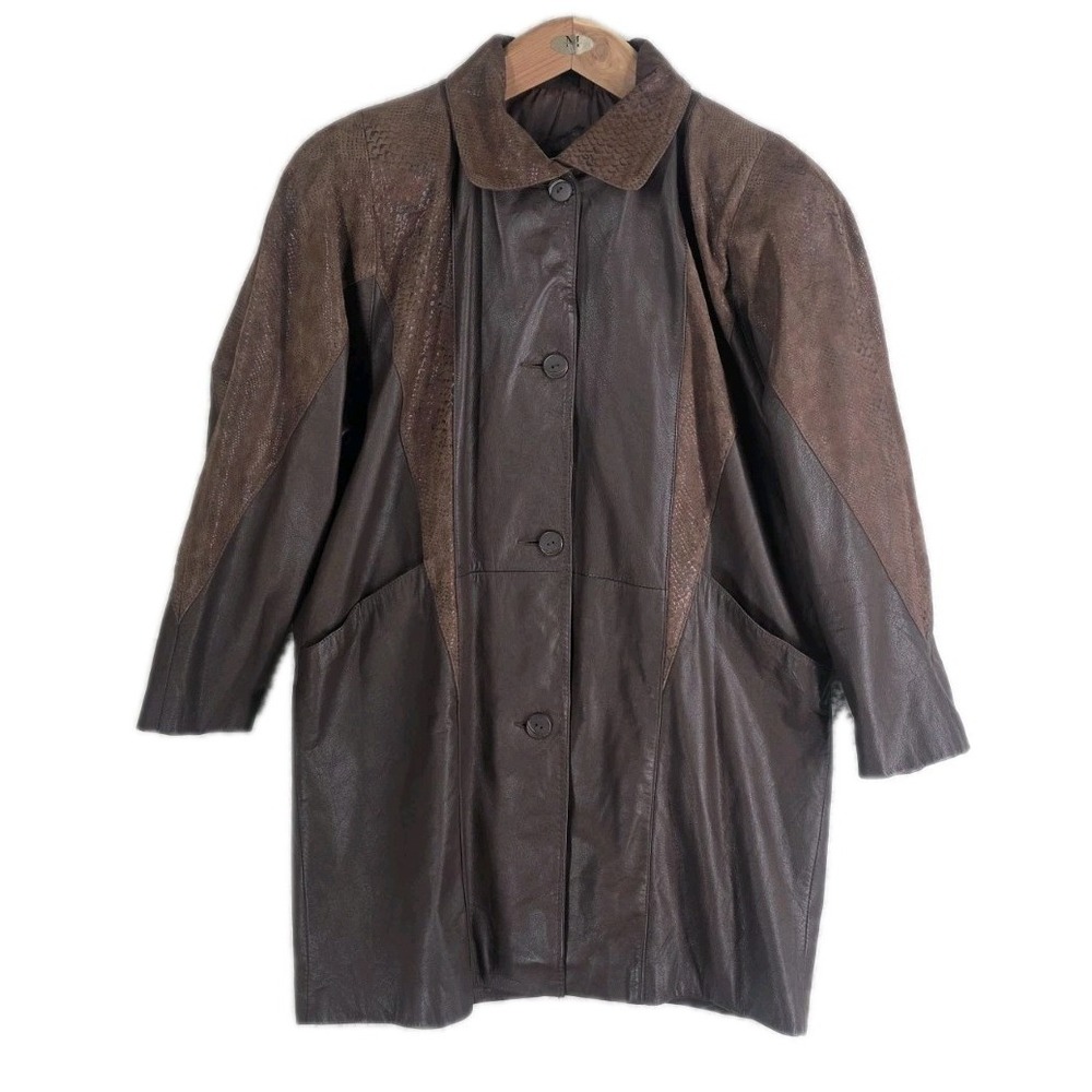 Vtg Pelle Pelle 100% Leather Jacket Women M Brown Snake Exotic Print Satin Lined